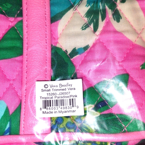 💖VERA BRADLEY -Small Trimmed Bag 💗 Tropical Paradise Pink carryall bag, tote - Picture 3 of 10
